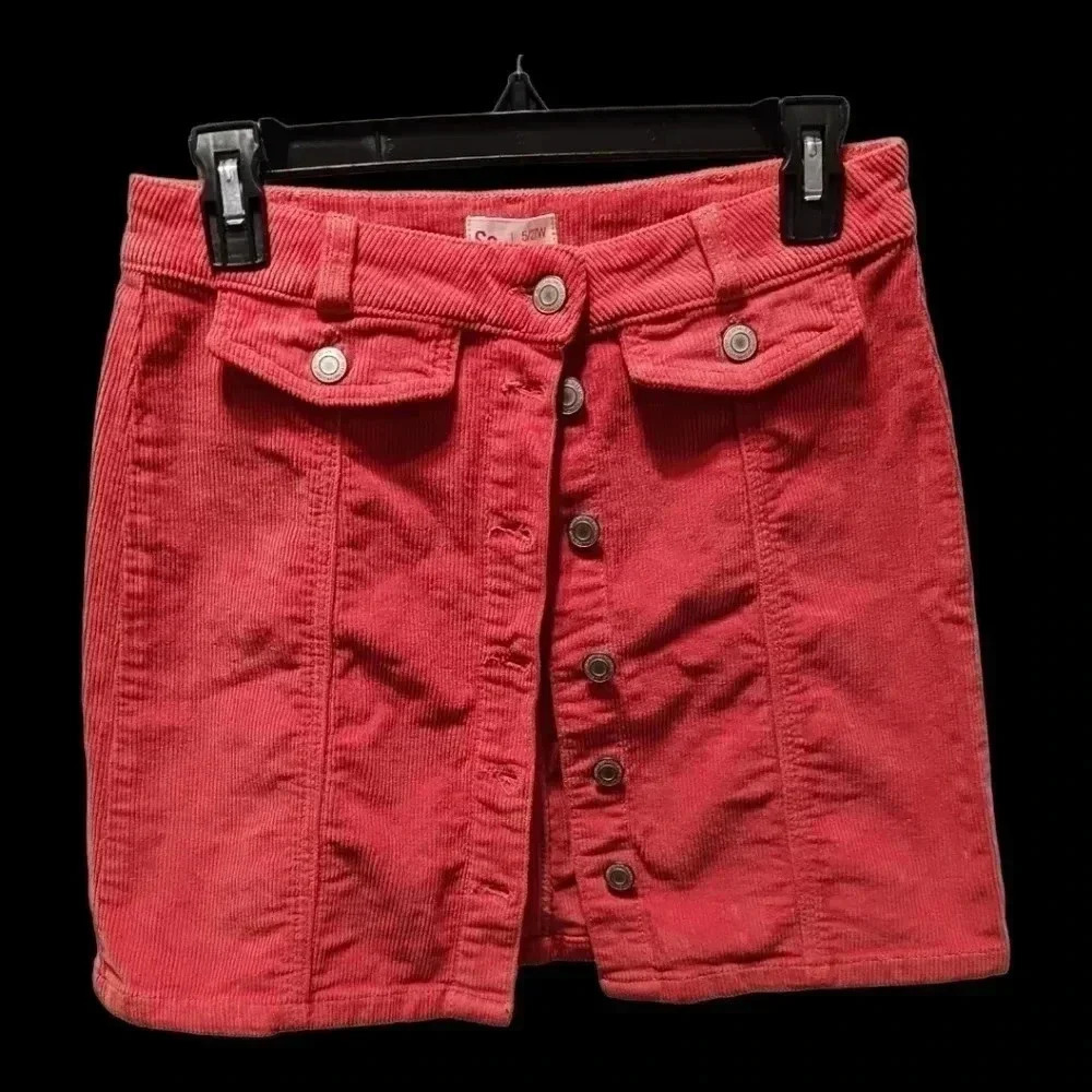 SO corduroy Mid Rise Women Mini Skirt Salmon Rose 5/W27